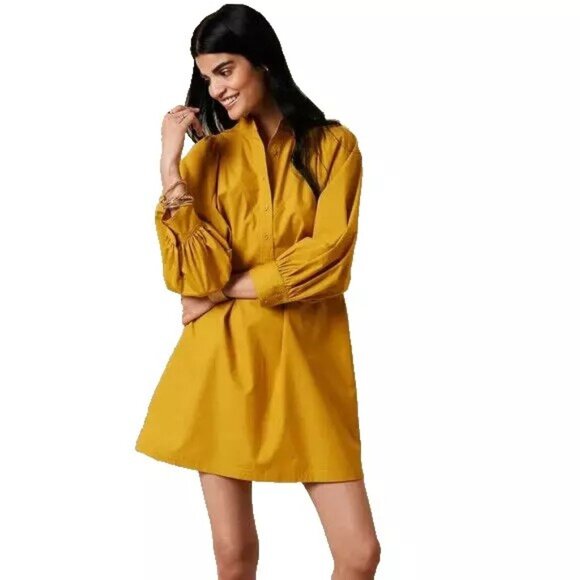 NWT BANANA REPUBLIC V-Yoke Ginko Leaf Mini Shirtdress size Petite S - Picture 1 of 5
